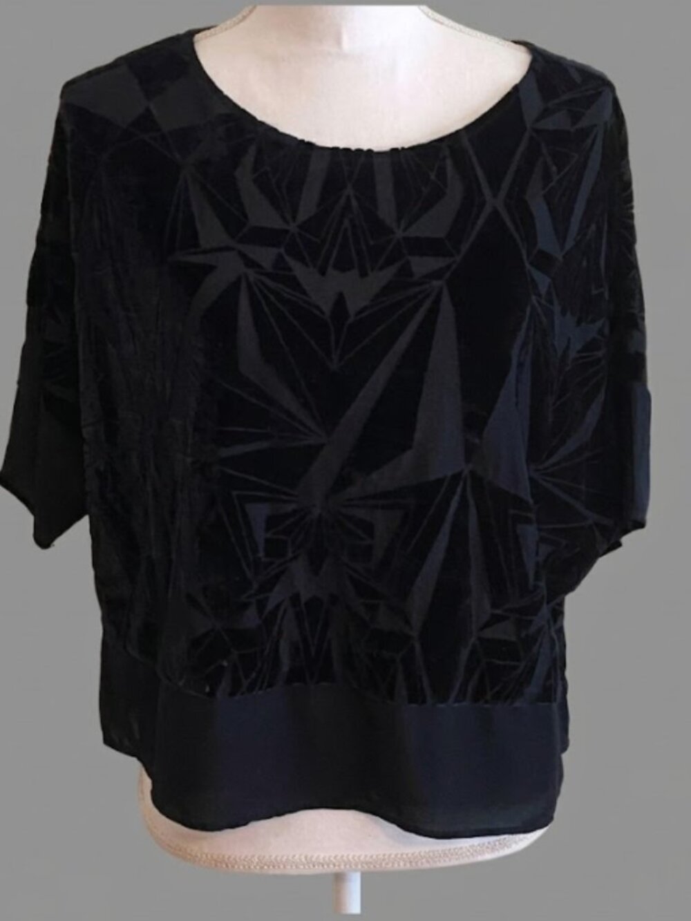 Chico's Navy Blue Velvet Burnout Sheer Dolman Sleeve Blouse Size 0 S